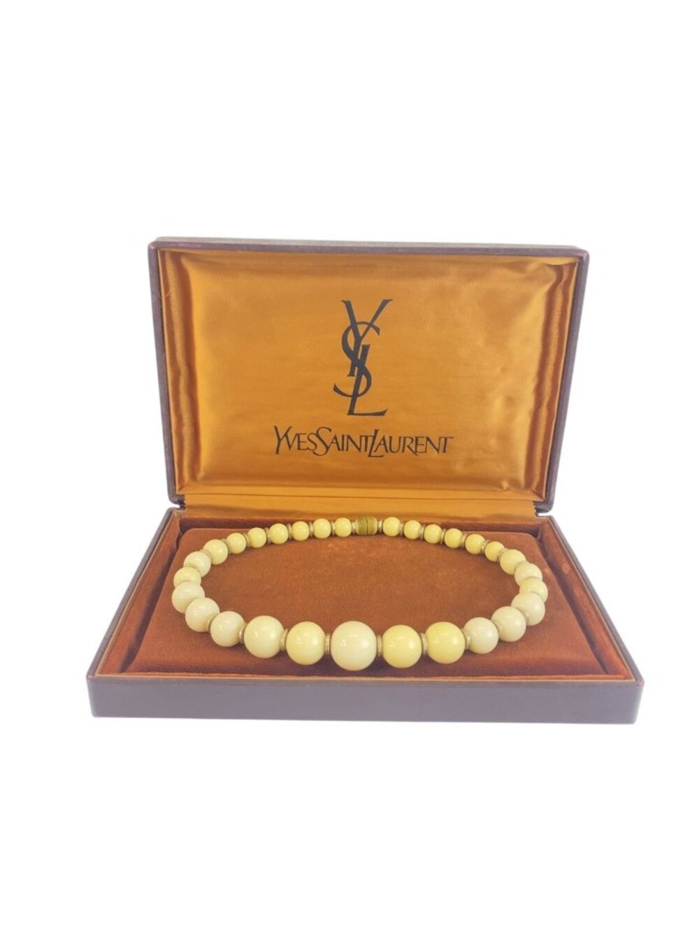Saint Laurent Vintage Prayer Beads Cream White Natural Stone Necklace